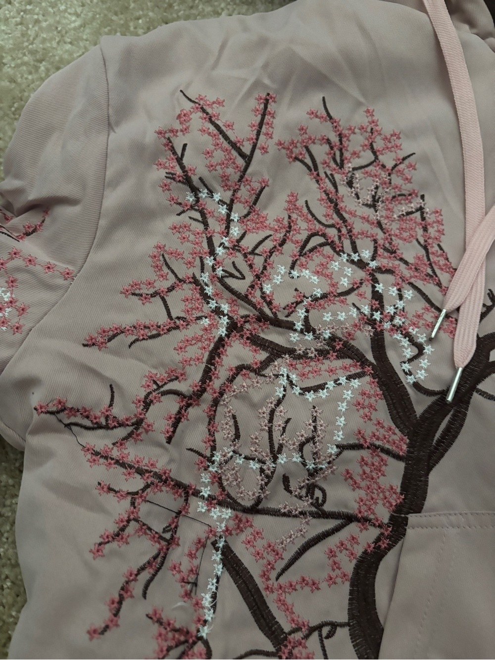Women's Blush Pink Embroidered Sakura Bomber Jacket Derchutze